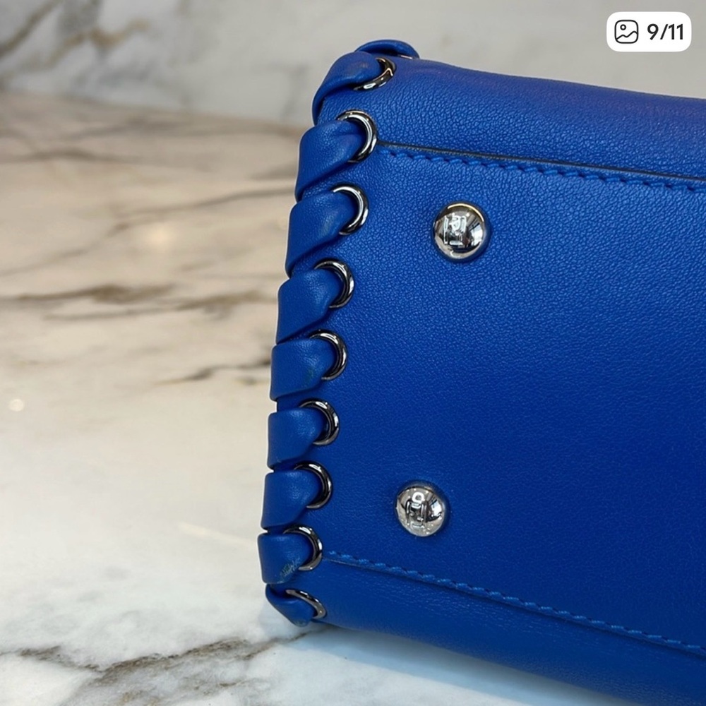 Fendi Peekaboo Cobalt Blue Whipstitch Leather Top Handle Crossbody Bag authentic - Picture 9 of 11